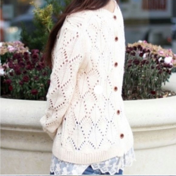 Hinge Button Back Lace Trim Sweater - Picture 3 of 10